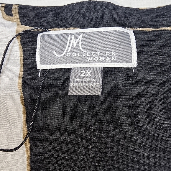 JM Collection 2X black and white with tan blouse.  Sheer sleeves. - Picture 10 of 10